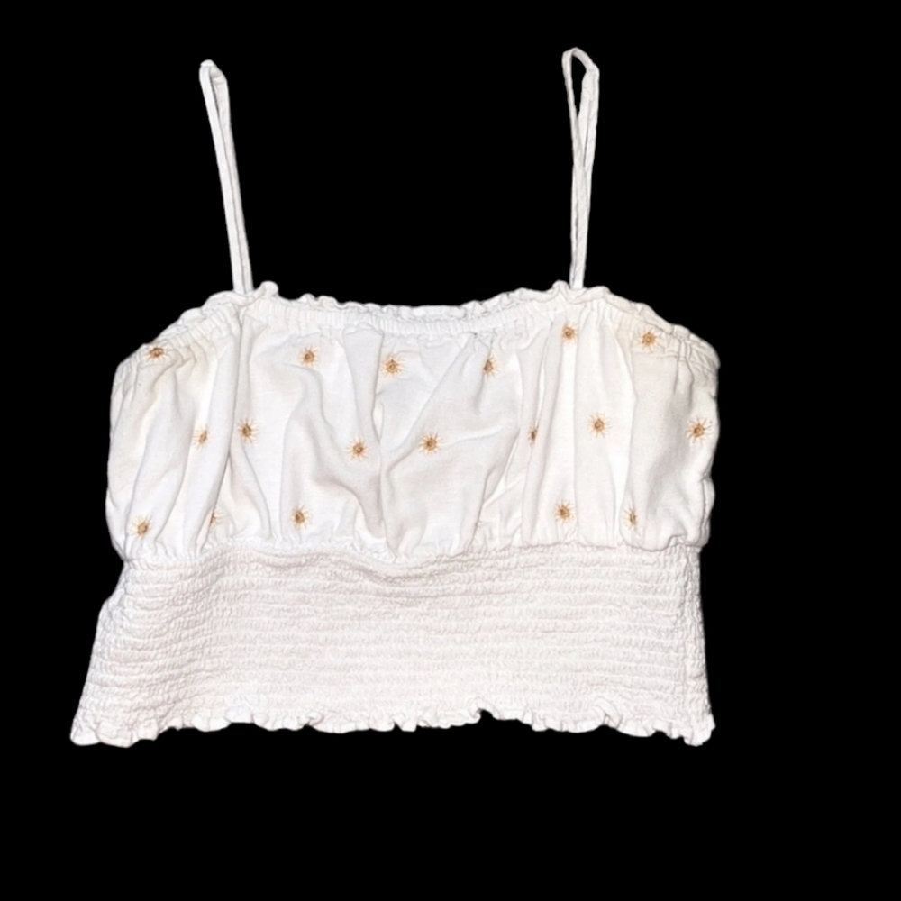 American Eagle Daisy Smocked Cropped Top Small